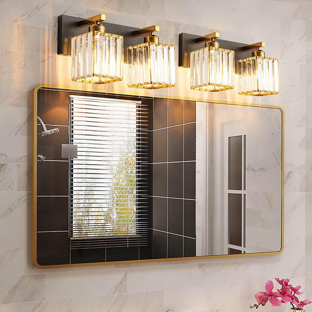 Lampe murale vintage en métal et cristal LED doré pour miroir