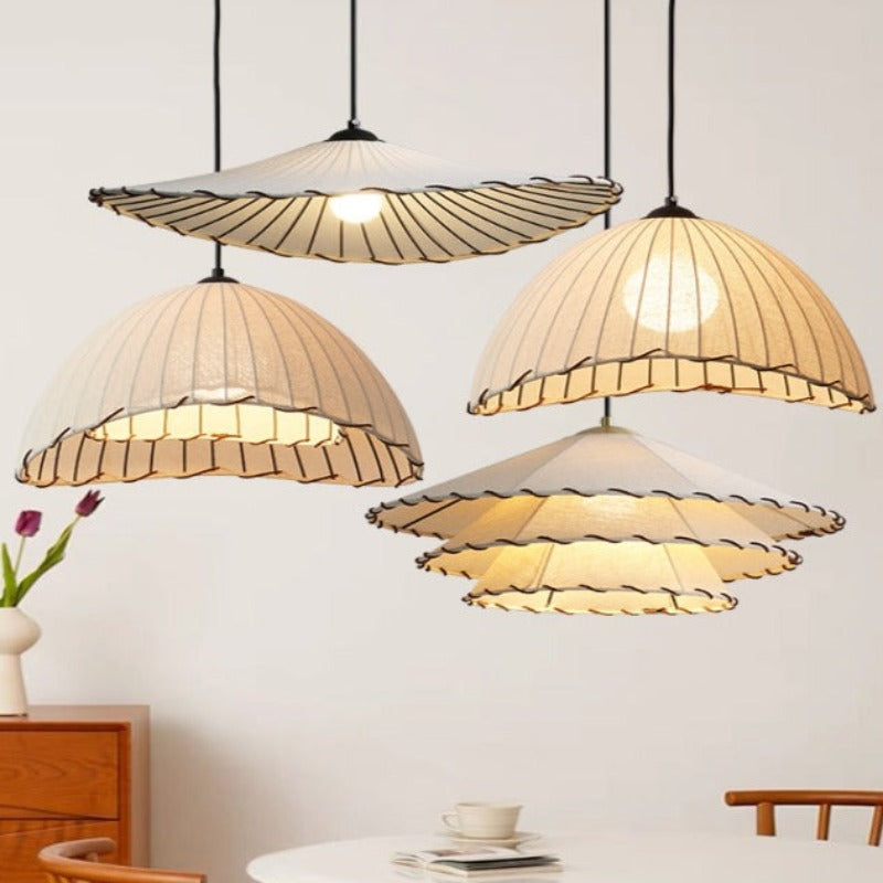 Lustre LED bohème avec abat-jour en tissu jaune