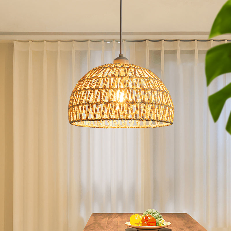 Lustre LED bohème avec lueur chaude en rotin bois