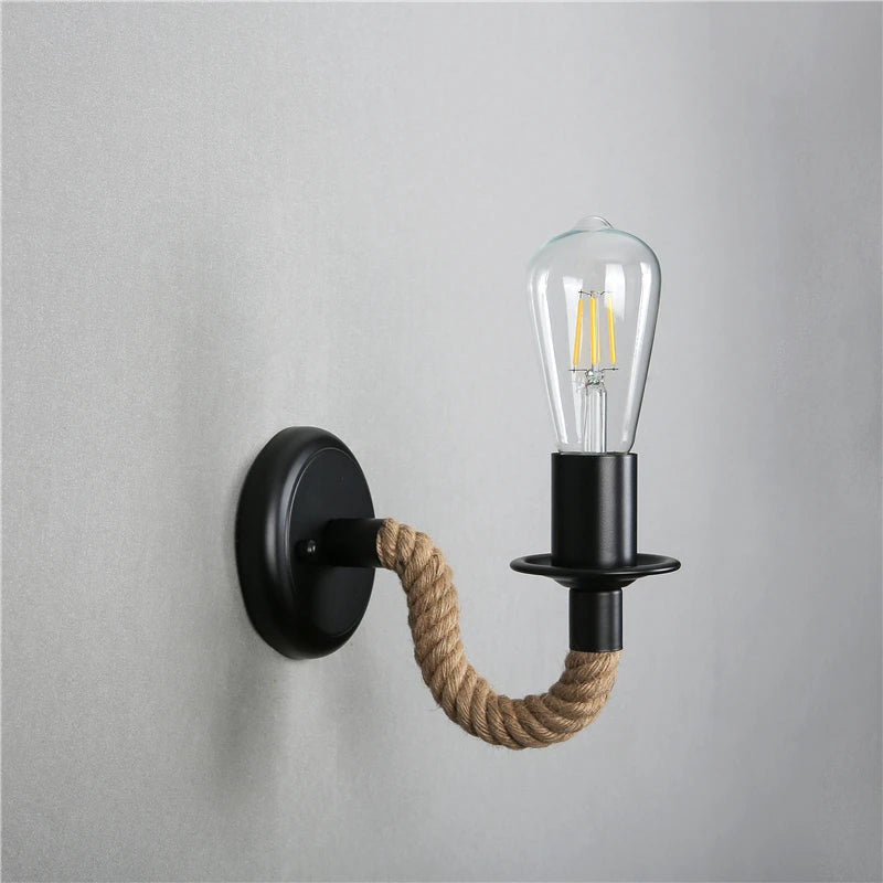 Applique murale industrielle vintage avec détail en corde noir mat