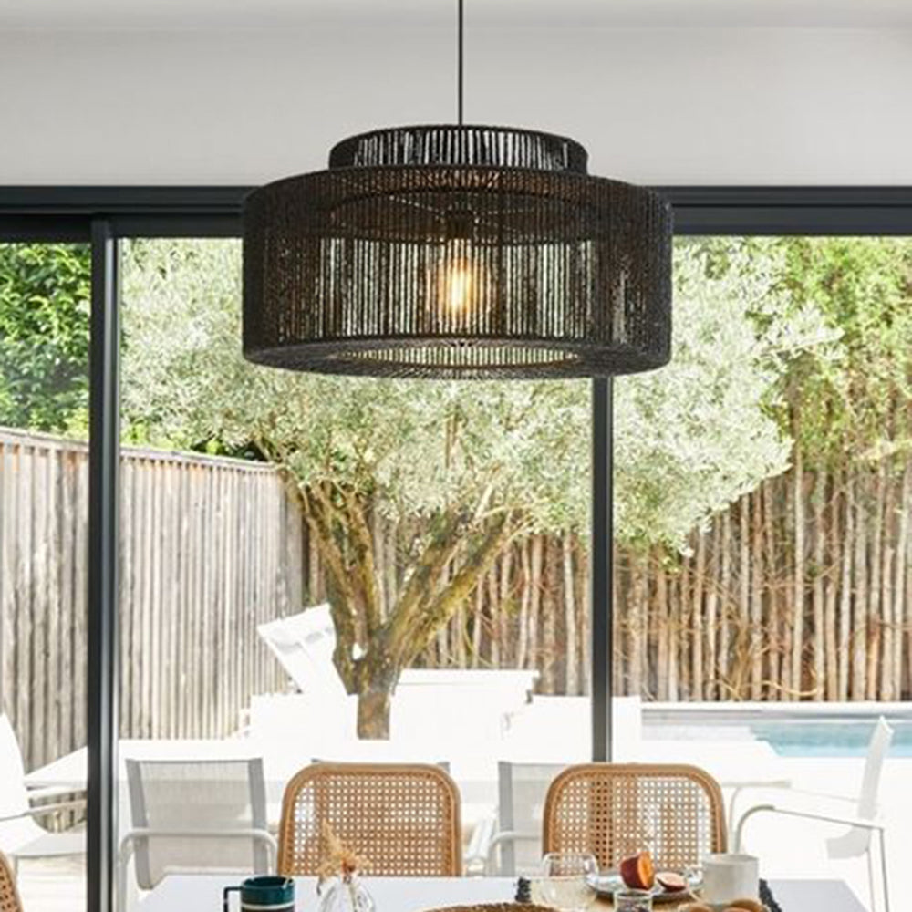 Rustieke Trommel Hanglamp Met Handgeweven Touw Kap