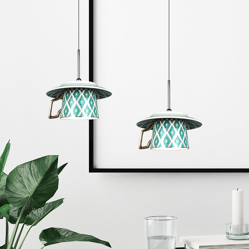 Suspension en céramique vintage motif losanges pour chambre