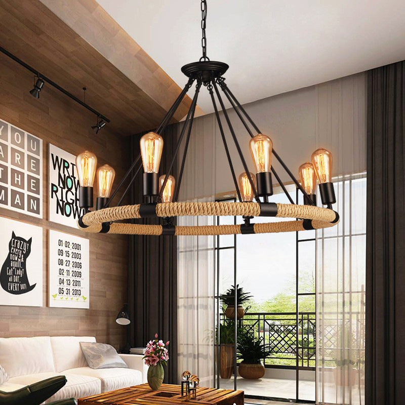Suspension LED Industrielle Avec Accent Corde Chanvre