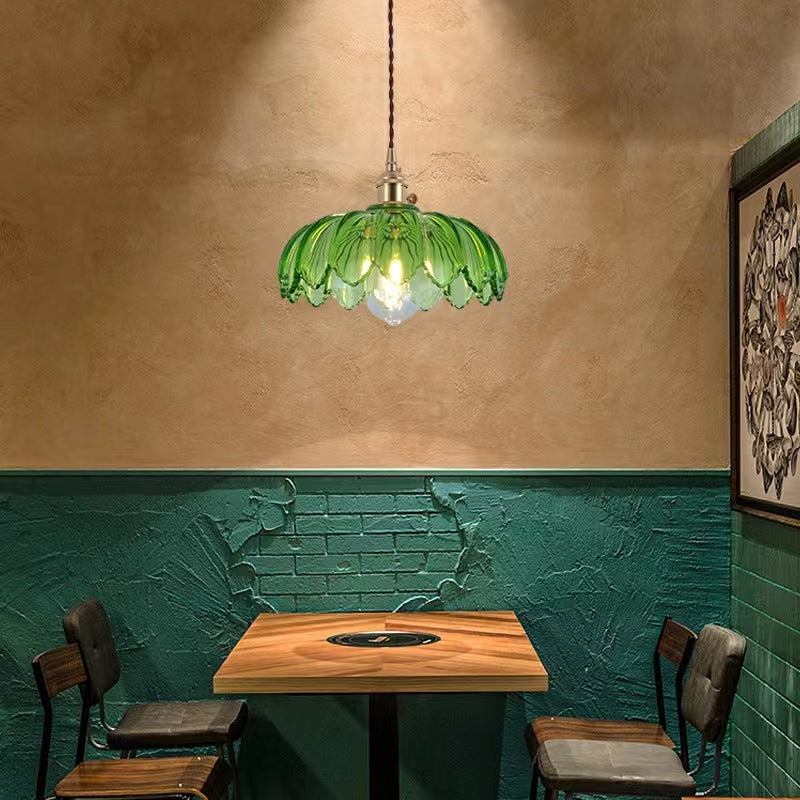 Lustre LED rétro avec fleur en verre coloré