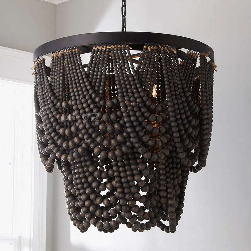 Lustre bohème bois et métal avec douce lueur LED