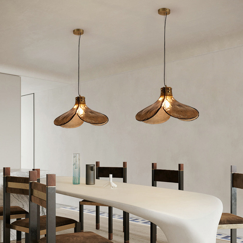 Adjustable Glass Pendant Light With Flower LED Glow