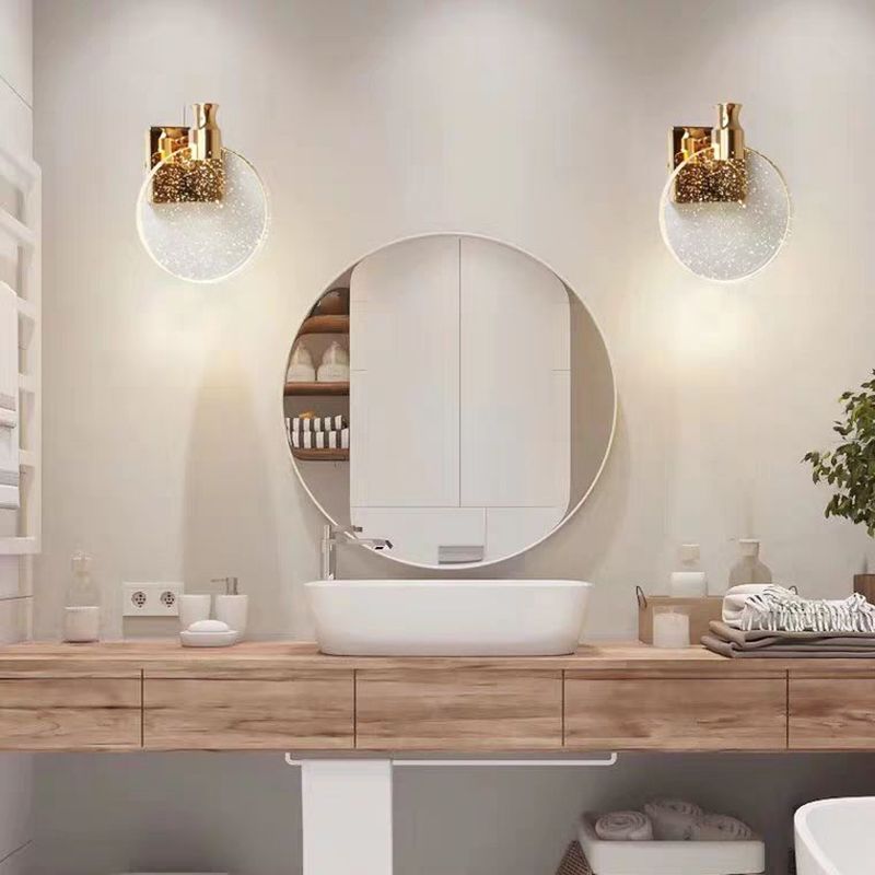 Runde Kristall Schminkspiegel Wandleuchte in Gold- und Chrom-Finish