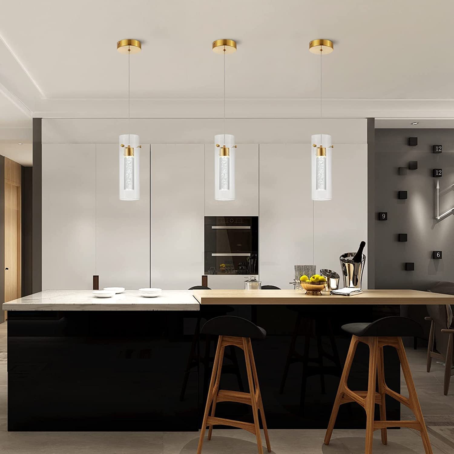 Suspension cluster en laiton et verre, dimmable