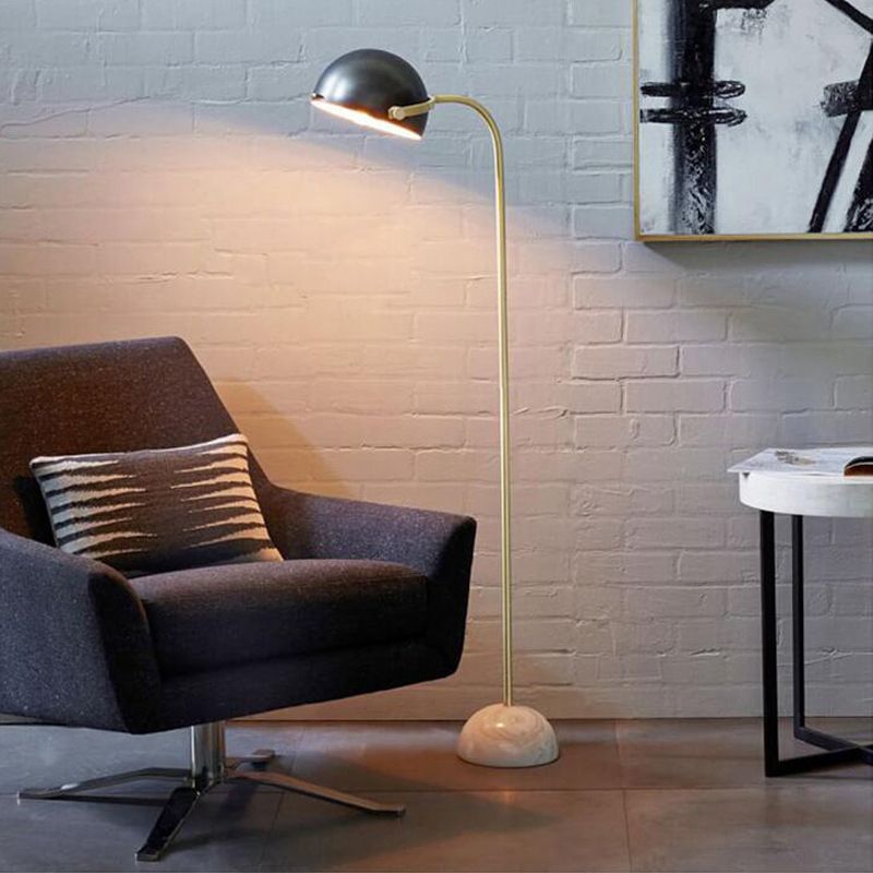 Lampadaire arc semi-circulaire noir avec base en marbre