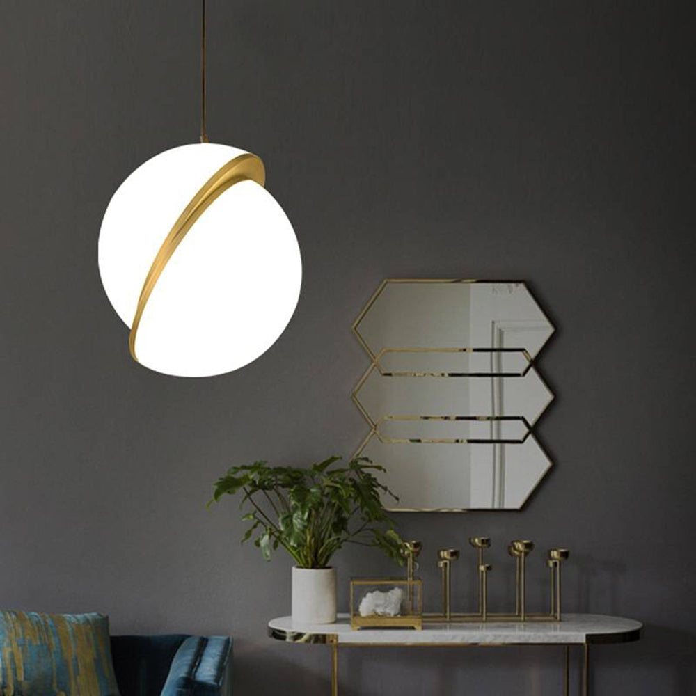Lustre minimaliste à lueur chaude en or et blanc