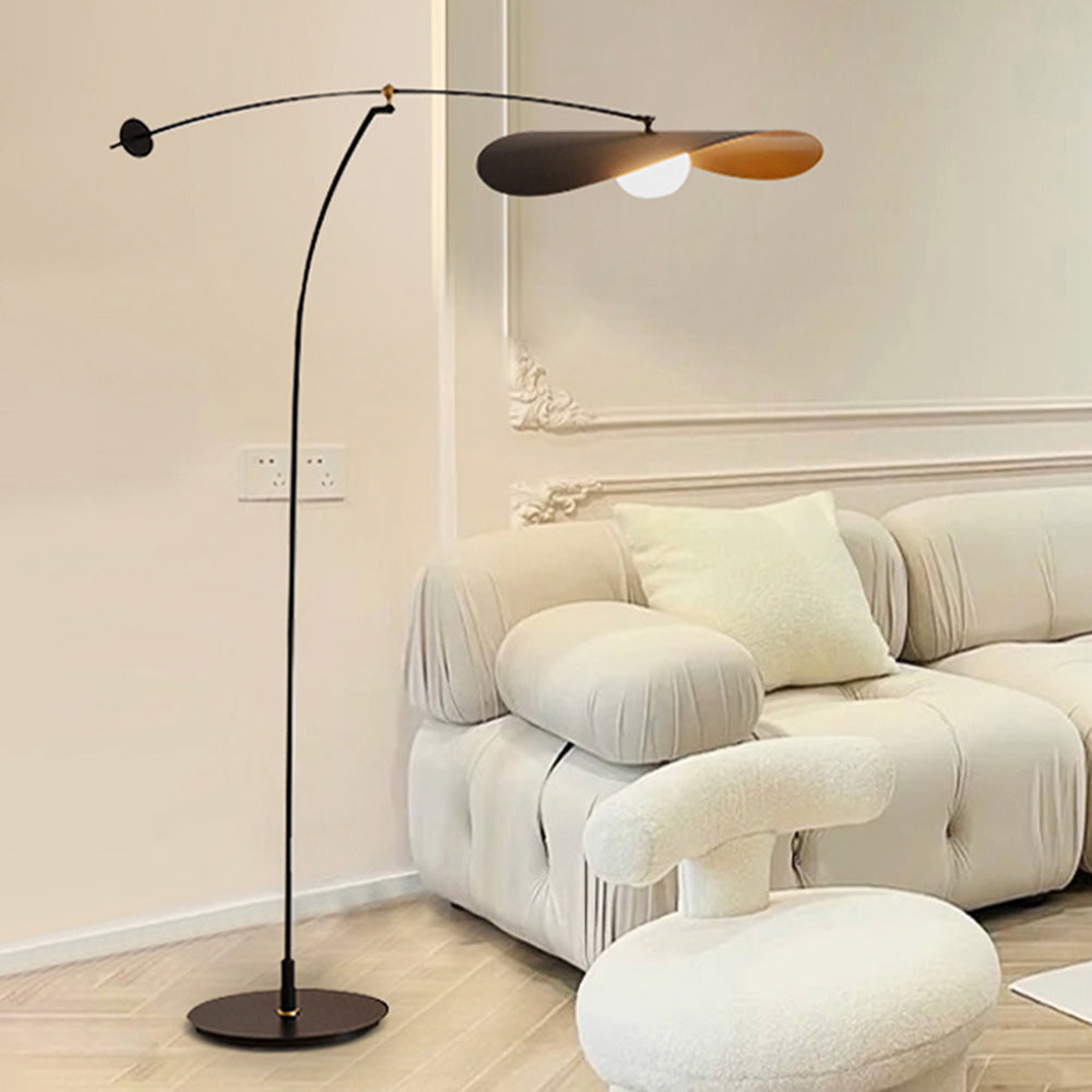 Lampadaire minimaliste abat-jour chapeau en métal brossé