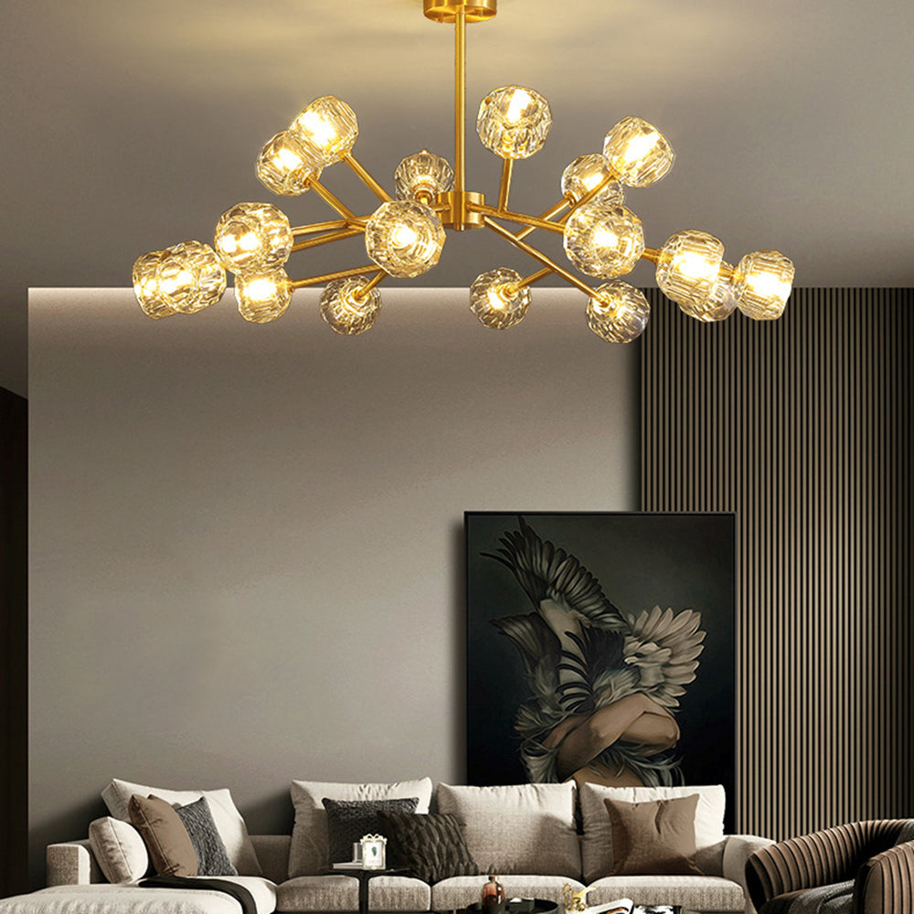 Gouden metalen hanglamp met kristallen kap