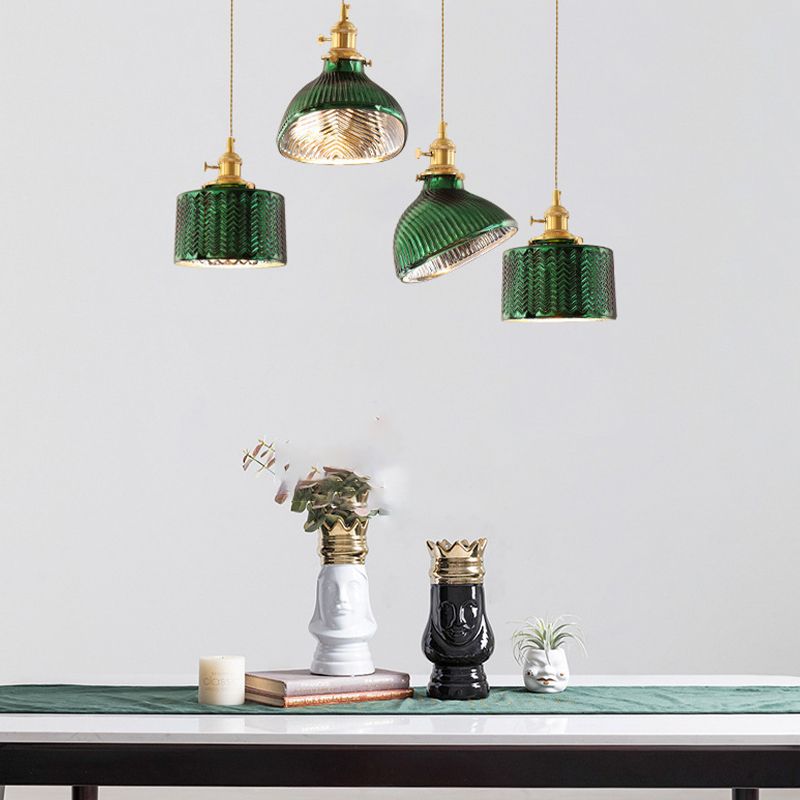 Lustre suspendu LED rétro pour salle à manger en verre vert