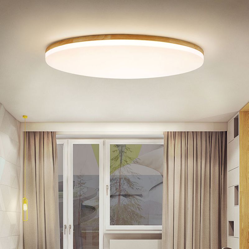Plafonnier anneau en bois et acrylique avec lumière LED douce