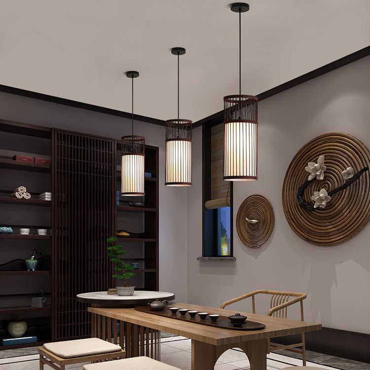 Lustre cylindre tressé en bois de café écologique