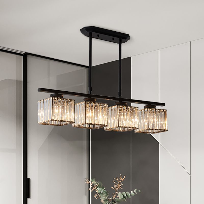 Kristal vierkante hanglamp voor eetkamer zwart goud 3-lichts