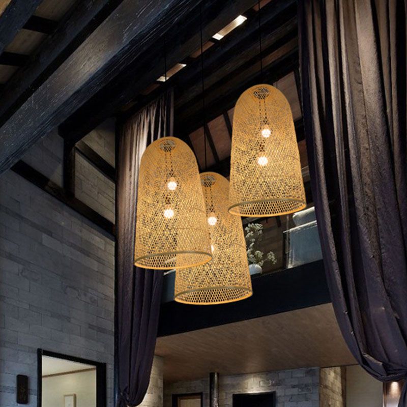 Suspension LED en bambou faite main avec lueur ambiante chaleureuse