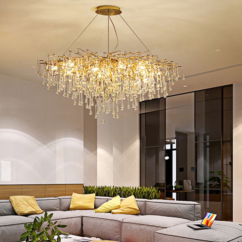 Gouden afwerking kwast kristallen hanglamp voor woonkamer