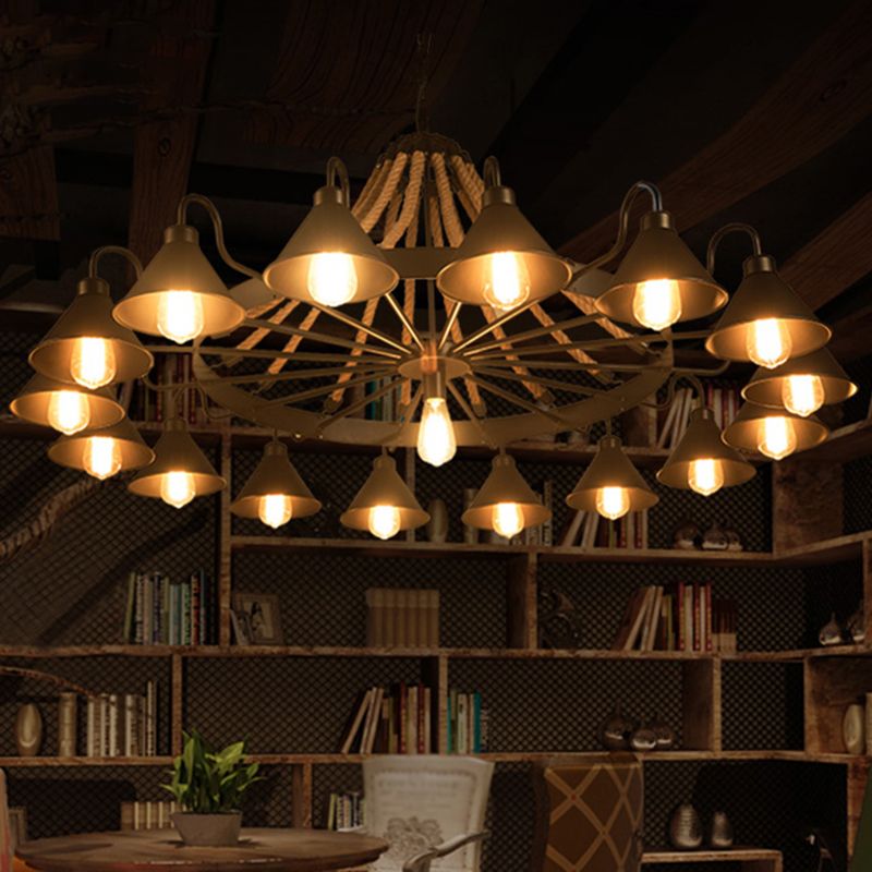 Lustre industriel vintage en corde pour salons