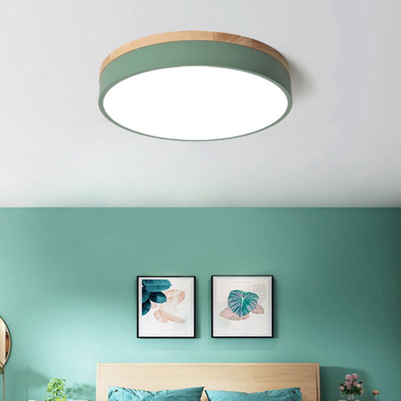 Nordische Runde LED Deckenleuchte Aufbaustrahler mit Holzfinish
