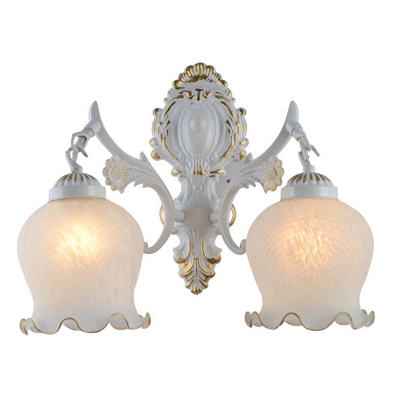 Lampe murale vintage fleur en métal et verre finition blanc bronze