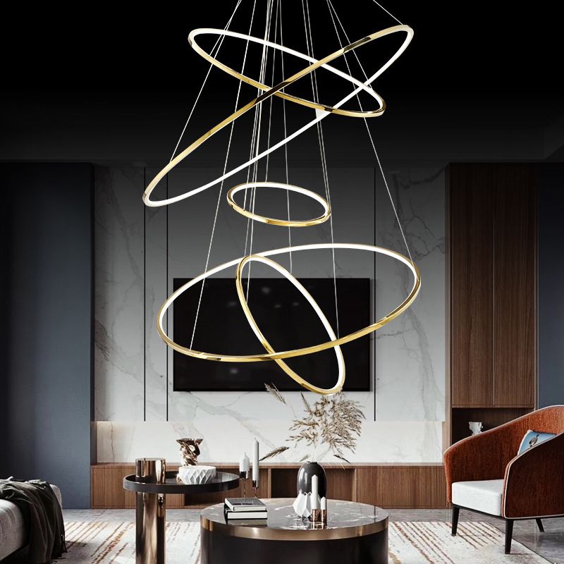 Gouden minimalistische ring hanglamp voor woonkamer