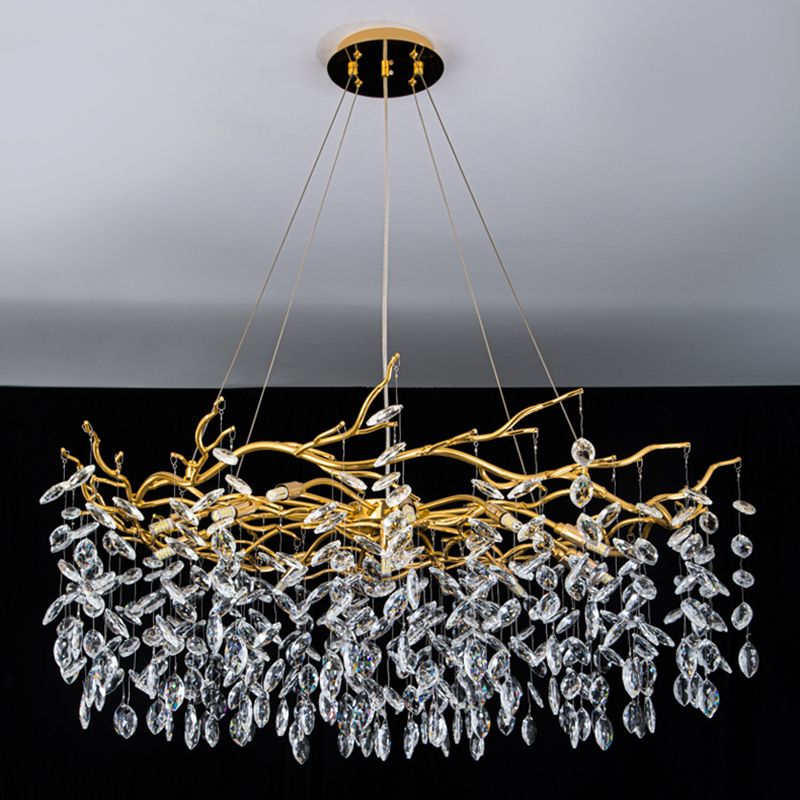 Lustre Aurora en verre et cristal doré pour salon