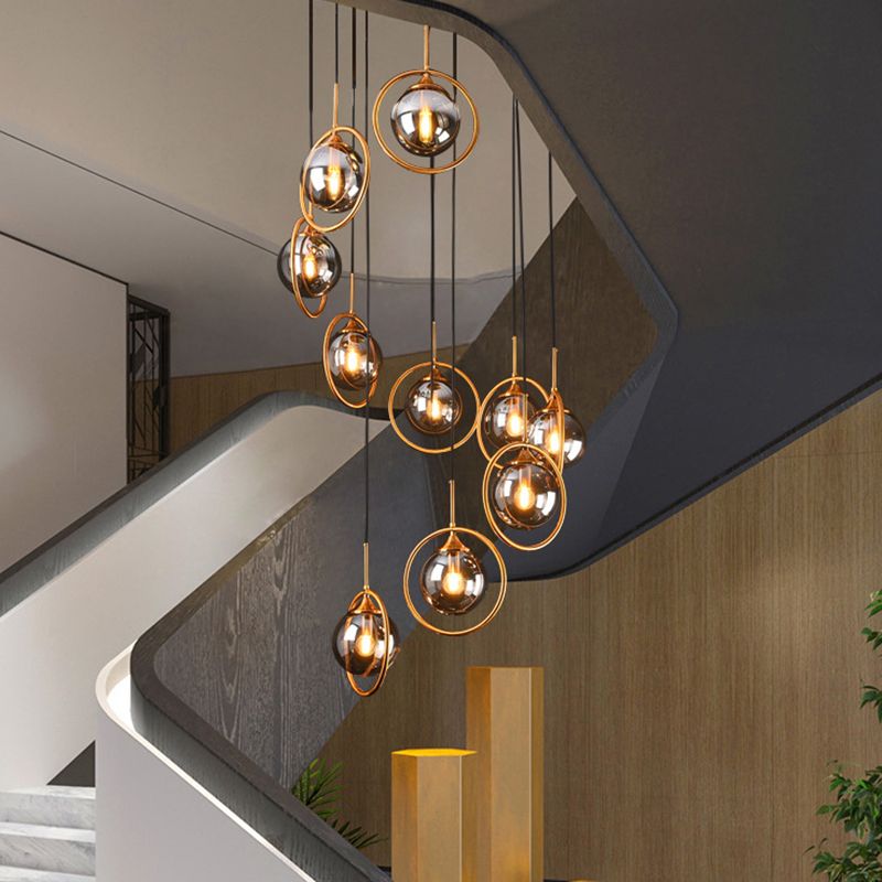 Ambient Spiral Glass Pendant Lamp for Staircase