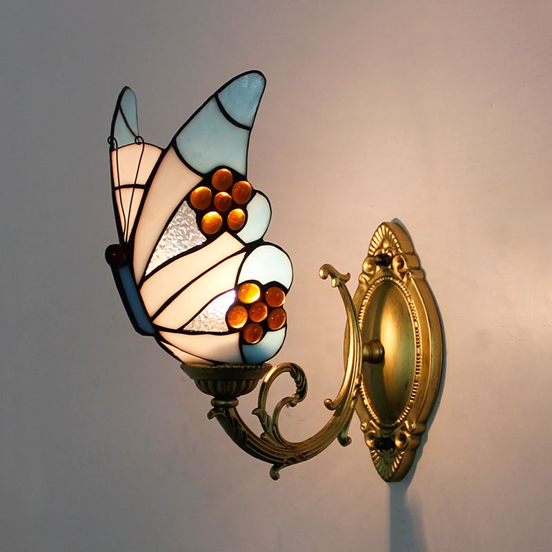 Lampe murale papillon en verre et métal multicolore