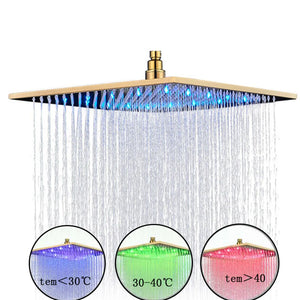16" Square Stainless Steel Shower Head Colorful LED Rain Shower Light-Rain Shower Heads-Index Bath-Golden-Index Bath