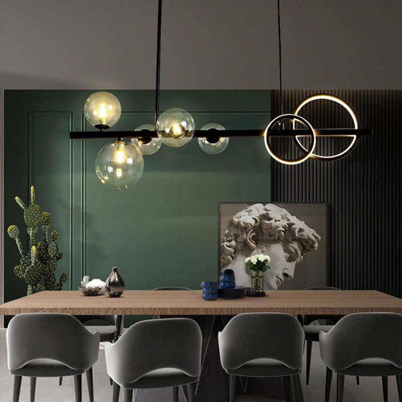 Suspension cercle à bulles avec anneau lumineux chaleureux