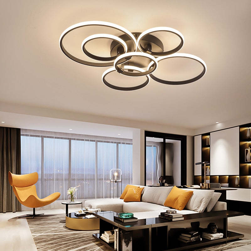 Lumière de plafond LED à cercles superposés en noir et blanc