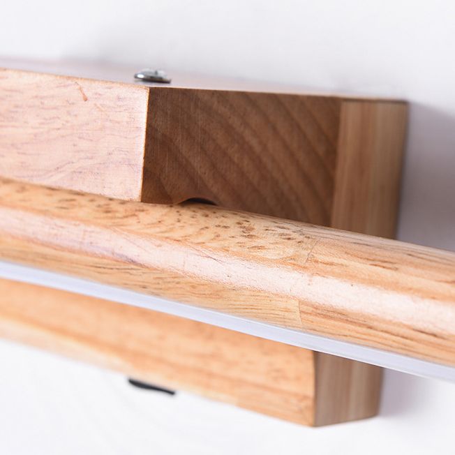 Natürliche Holzlineare Schminkwandleuchte mit Spiegelvorderseite