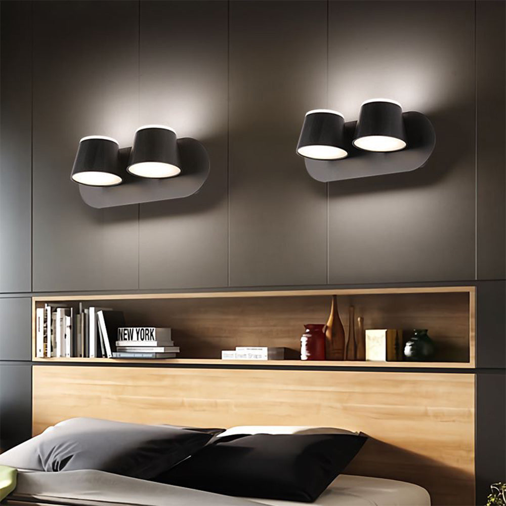 Applique murale cylindrique mate noire avec miroir frontal