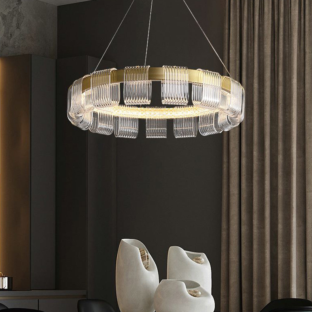 Lampe suspendue anneau moderne Arisha blanc or pour lueur d’ambiance