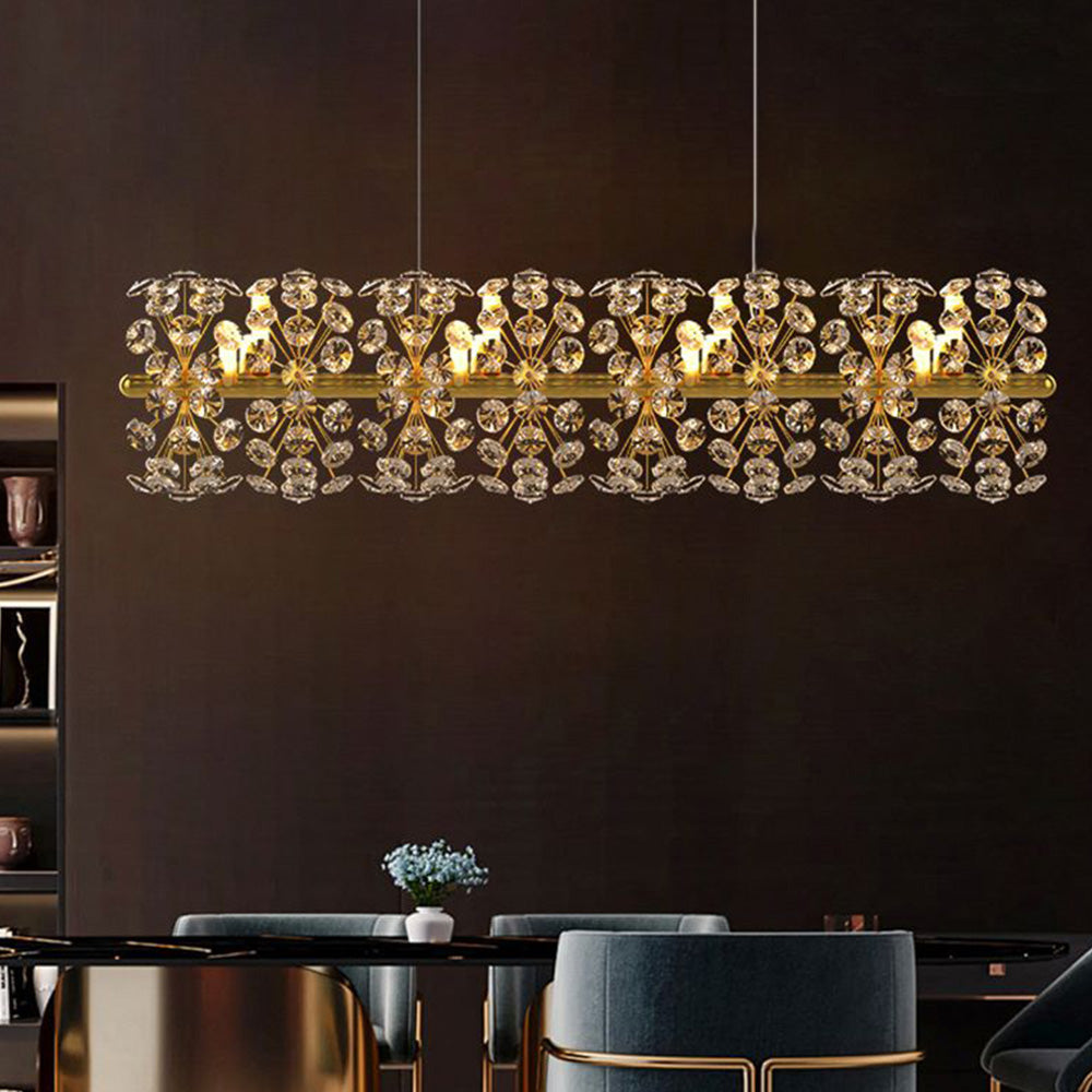 Lustre floral en cristal or luxueux avec cadre en métal