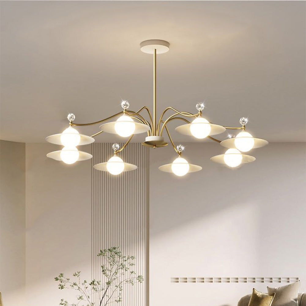 Gouden glazen hangkroonluchter met warm wit licht
