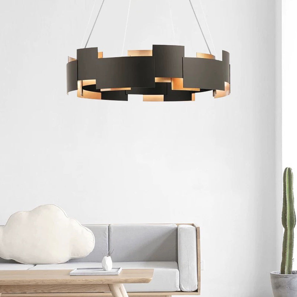 Lampe suspendue anneau moderne noire avec lueur chaleureuse