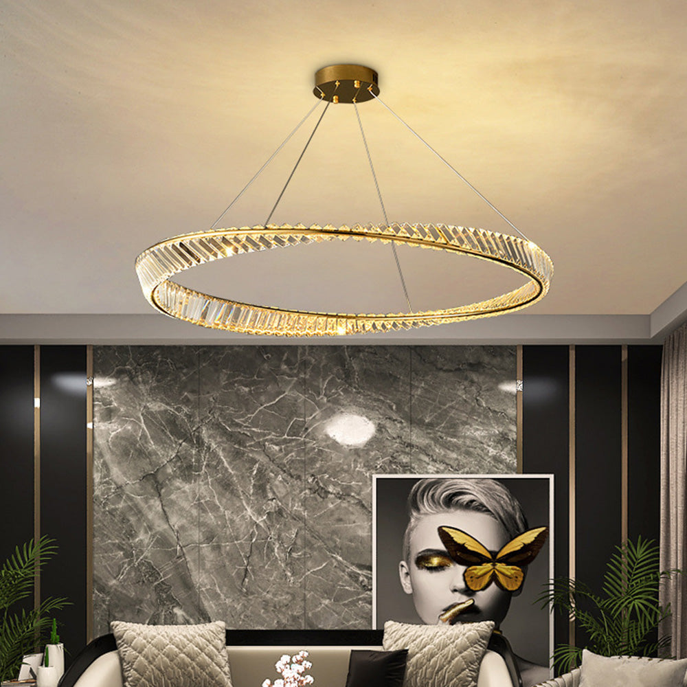 Lustre rond en verre doré, luxe moderne pour salon