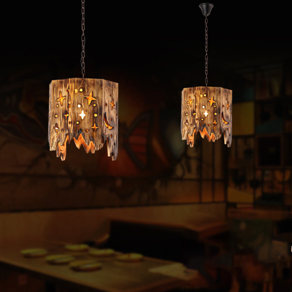 Sterrenhemel metalen houten hanglamp met tijdloze duurzaamheid