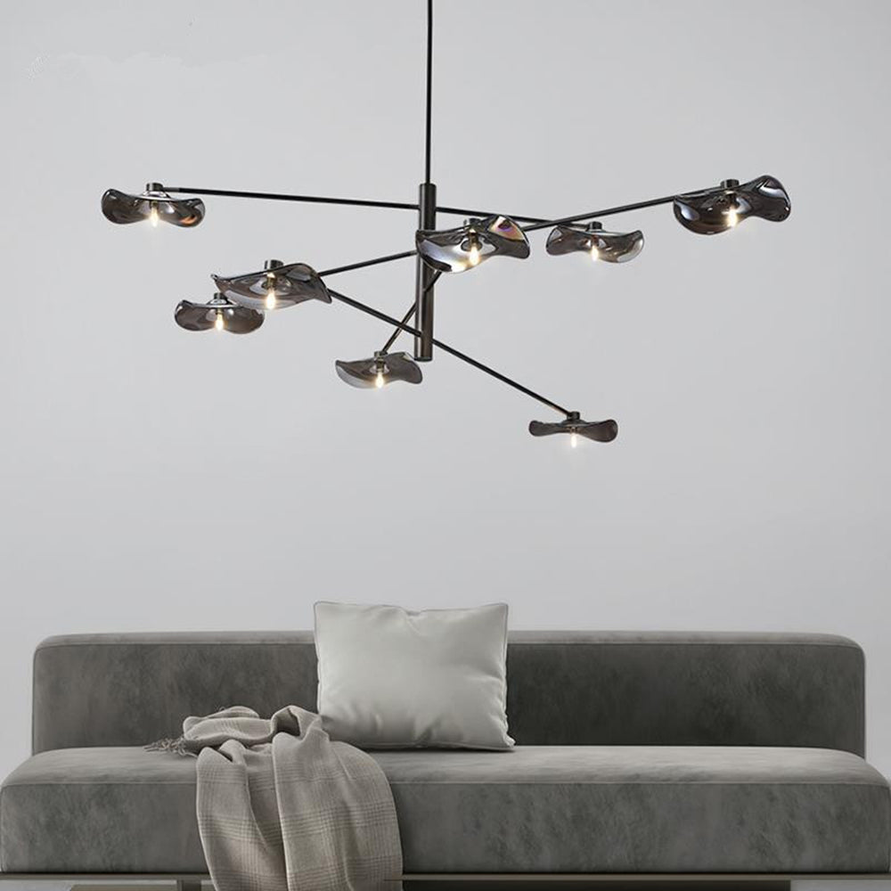 Lustre suspendu branche en métal noir avec ampoules en verre multicolore comme point focal