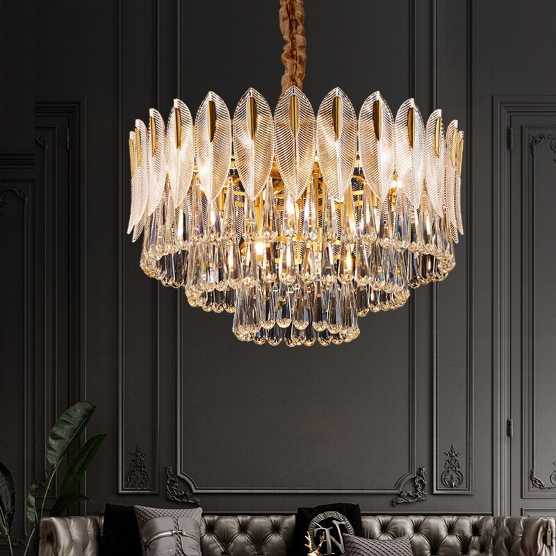 Lustre cristal plume étincelant pour salon