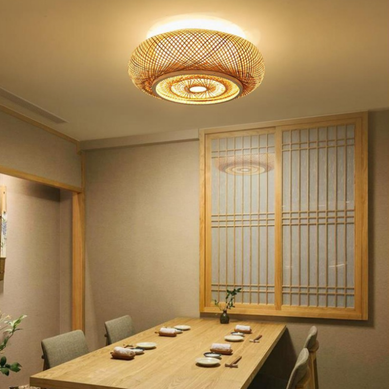 Handgefertigte Rattan-Gewebe LED-Einbau-Deckenleuchte rustikal