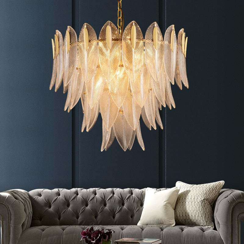 Lustre Kristy en plumes dorées, trois styles pour salon ou chambre