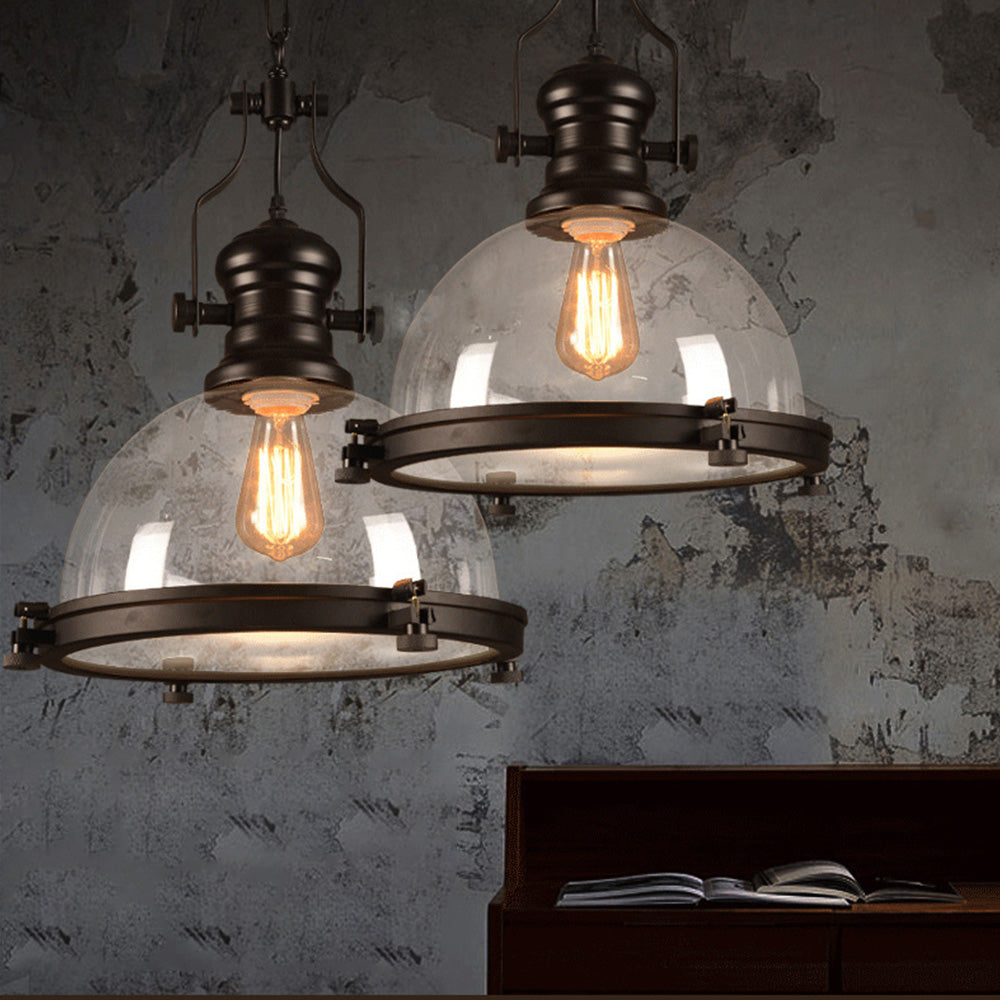Suspension en verre vintage noire style campagnard chaleureux