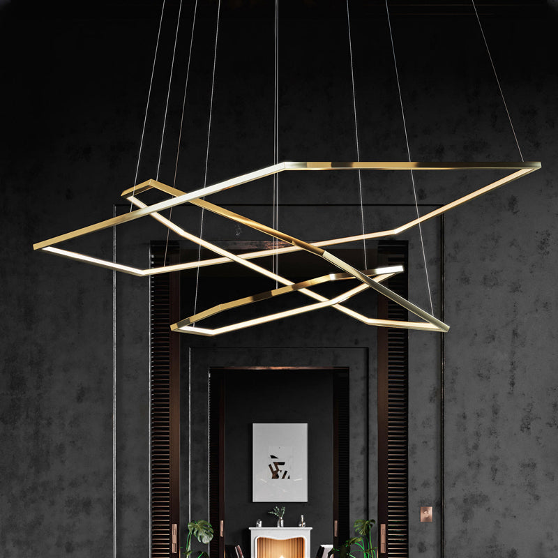 Lustre géométrique en métal finition or