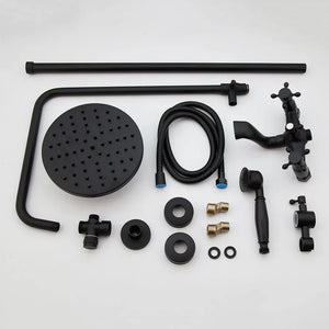 Bathroom Black Shower Set Wall Mounted 8" Rainfall Shower Faucet 3-functions 2 Cross Handles Solid Brass Shower Fixtures-Index Bath