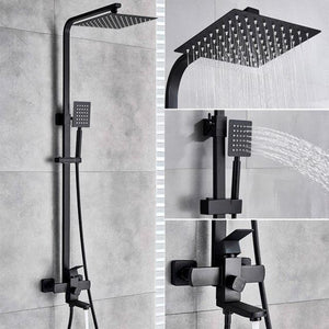 Shower Faucet - 8" Wall Mount Rainfall Shower Head With Handshower Bathtub Mixer Tap
