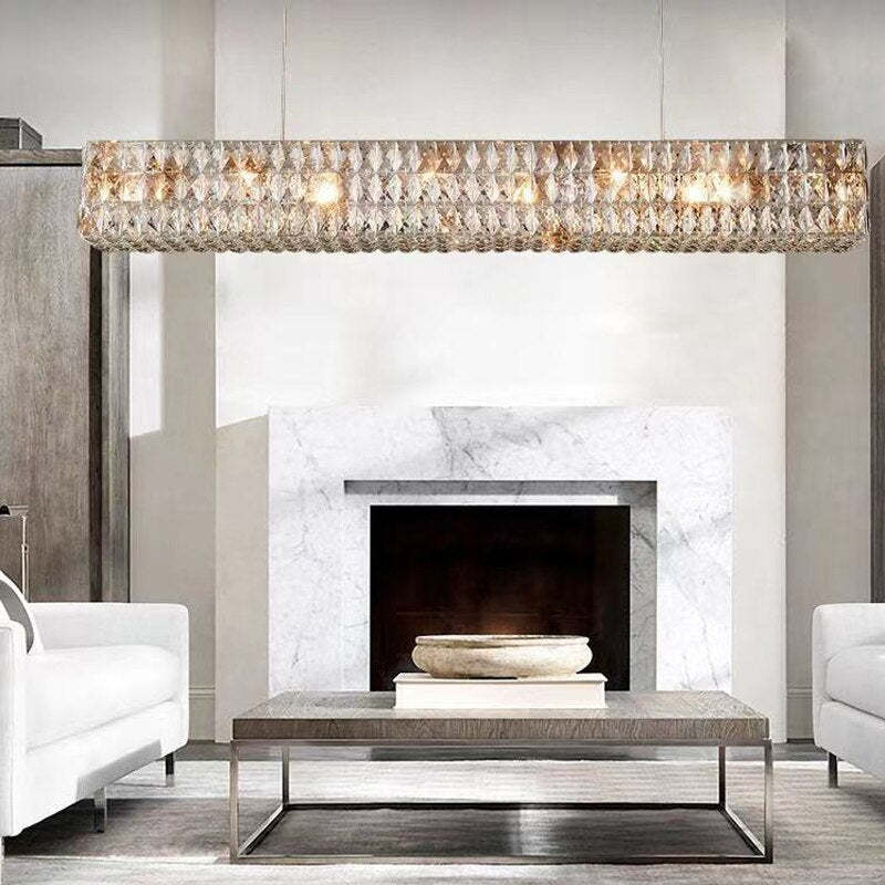 Lustre Rectangle en Cristal Élégant avec Finitions Doubles