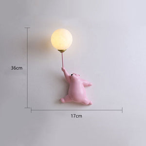 Bear Balloon Applique Murale Ours Ballon Moderne Animale. Blanc/Bleu/Rose. Salon - Neutralighting